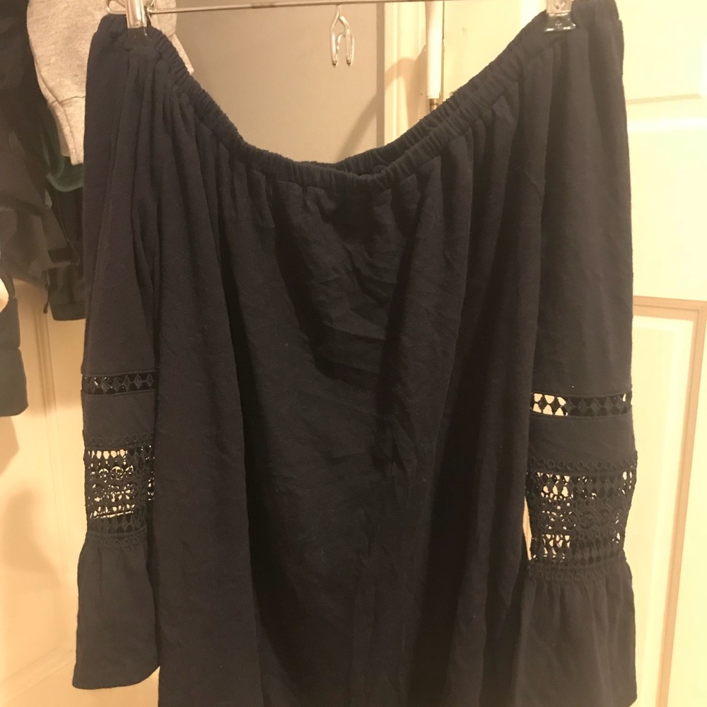 LOFT navy blue bell sleeve off the shoulder top